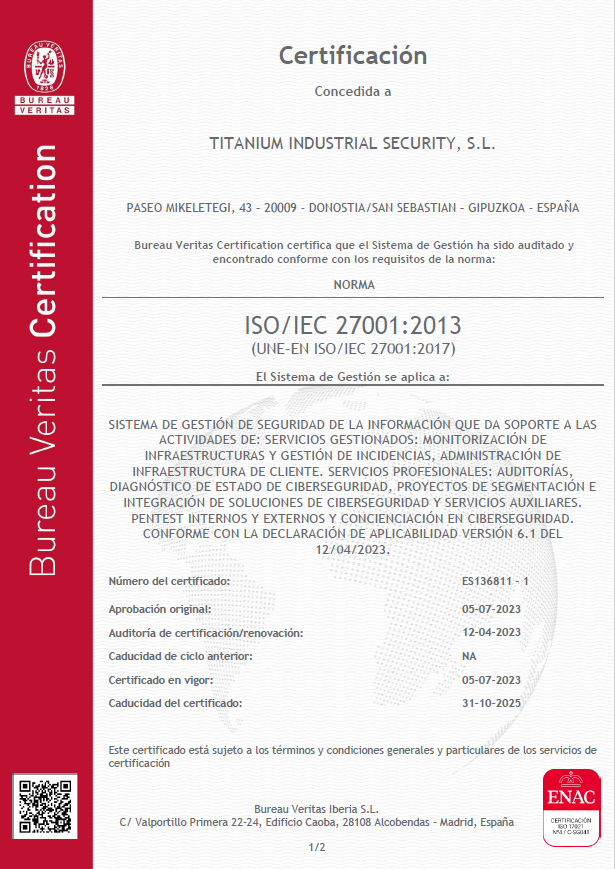 Titanium ISO 27001 certificate